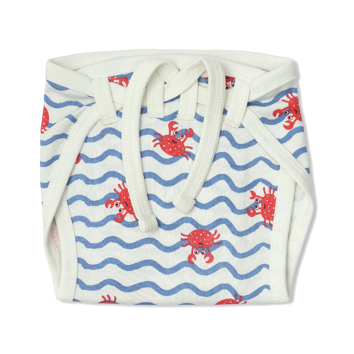 Baby Unisex Crab Print, Solid And Wave Print Training Pants Pack Of 3, Blue And Cream