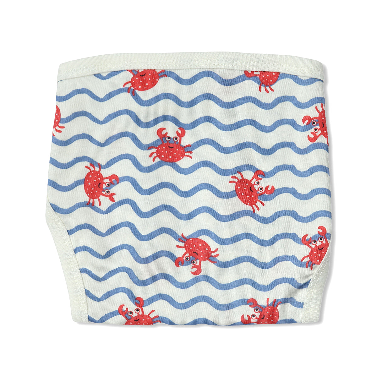 Baby Unisex Crab Print, Solid And Wave Print Training Pants Pack Of 3, Blue And Cream