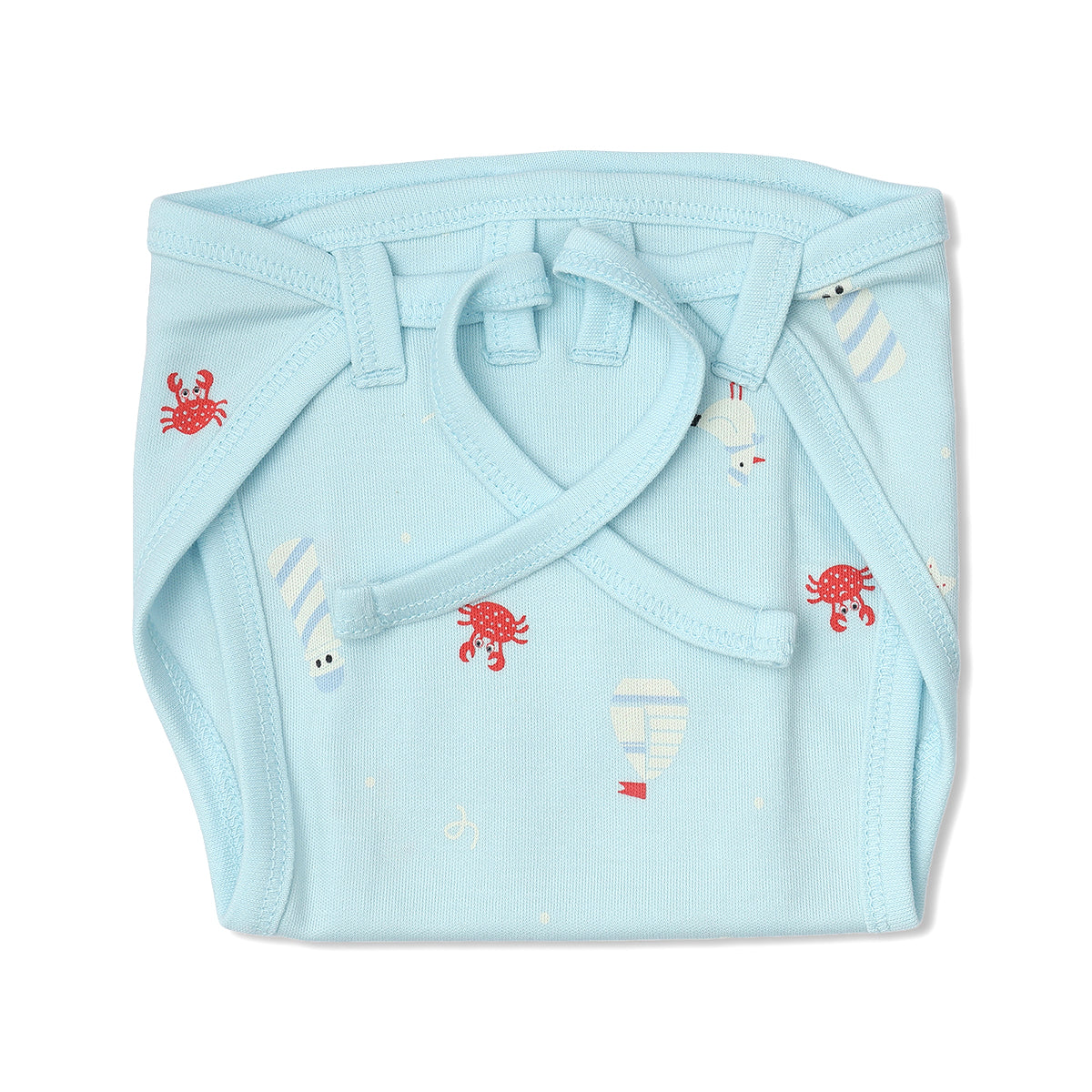 Baby Unisex Crab Print, Solid And Wave Print Training Pants Pack Of 3, Blue And Cream
