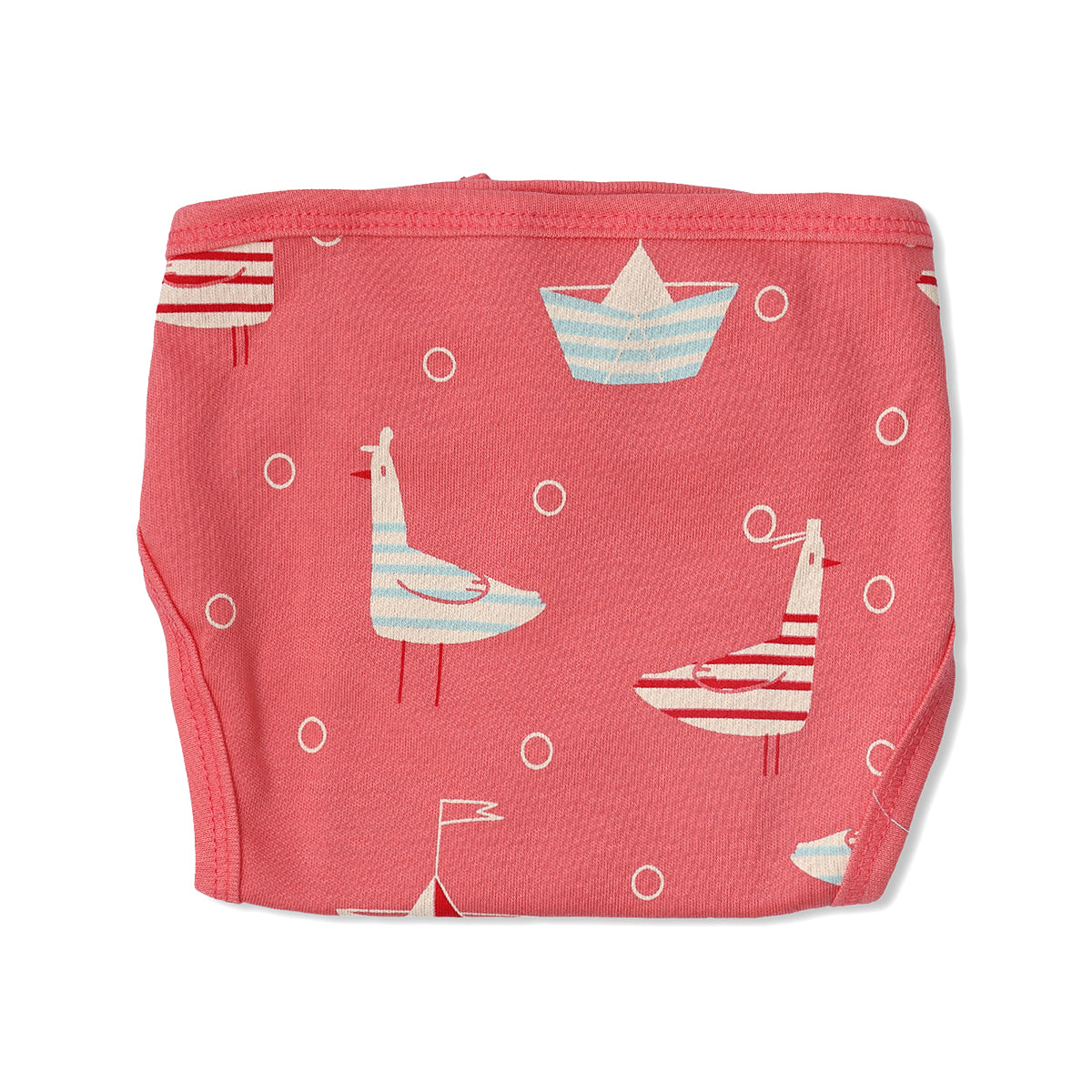 Baby Unisex Bird Print, Solid And Striped Training Pants Pack Of 3, Coral And Blue