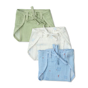 Baby Unisex Solid And Print Tie,Up Nappy Pack Of 3, Green, White And Blue