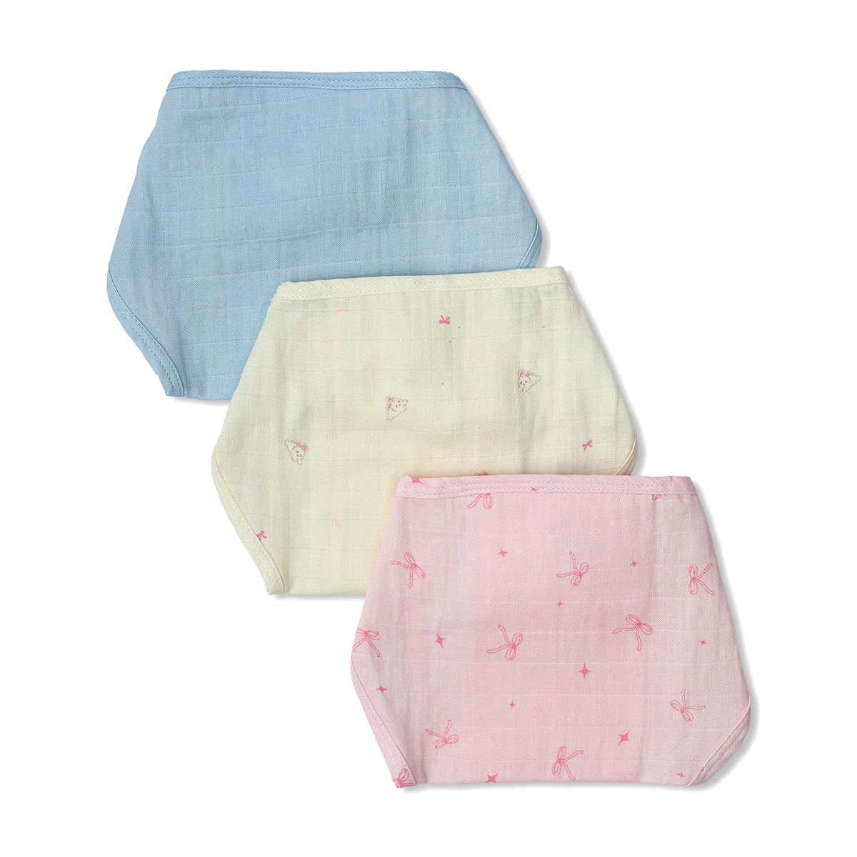 Baby Unisex Solid And Print Tie,Up Nappy Pack Of 3, Blue, Yellow And Pink