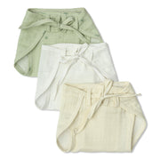 Baby Unisex Solid And Print Tie,Up Nappy Pack Of 3, Green, White And Yellow