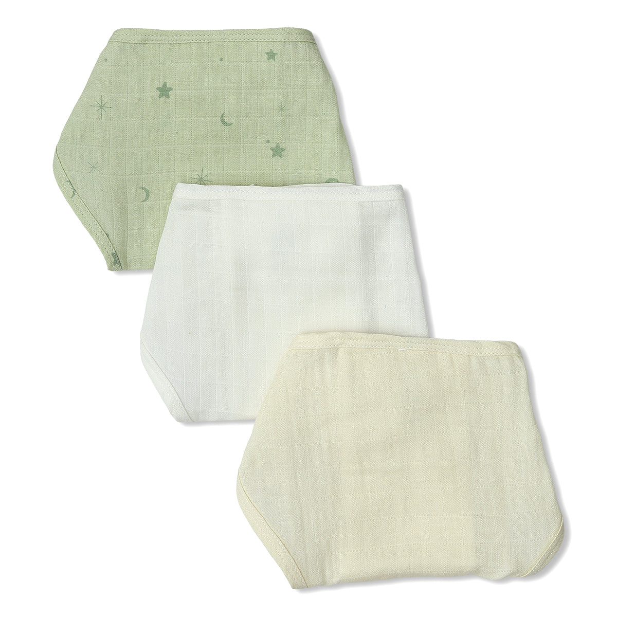 Baby Unisex Solid And Print Tie,Up Nappy Pack Of 3, Green, White And Yellow