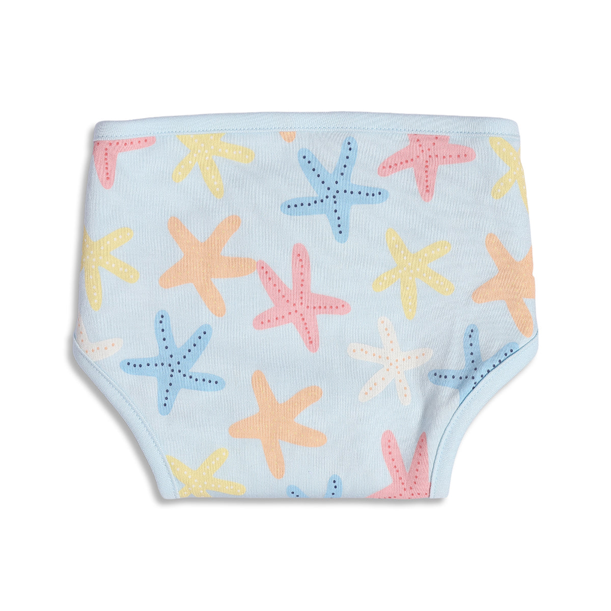 Baby Unisex Starfish Print, Seal Print And Solid Training Pants Pack Of 3, Blue And Yellow
