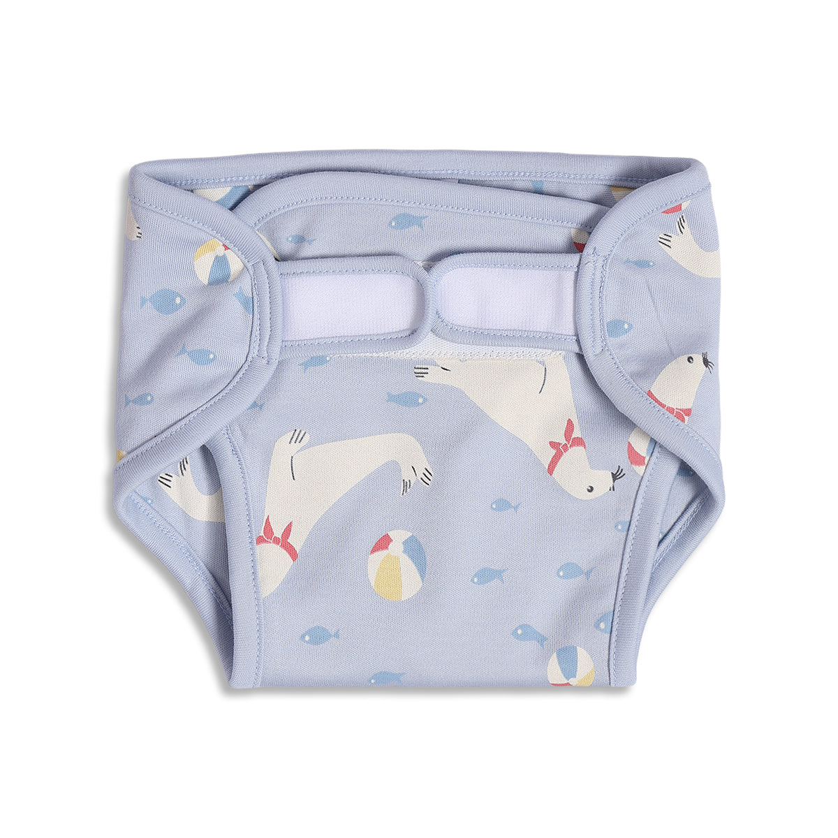 Baby Unisex Starfish Print, Seal Print And Solid Training Pants Pack Of 3, Blue And Yellow