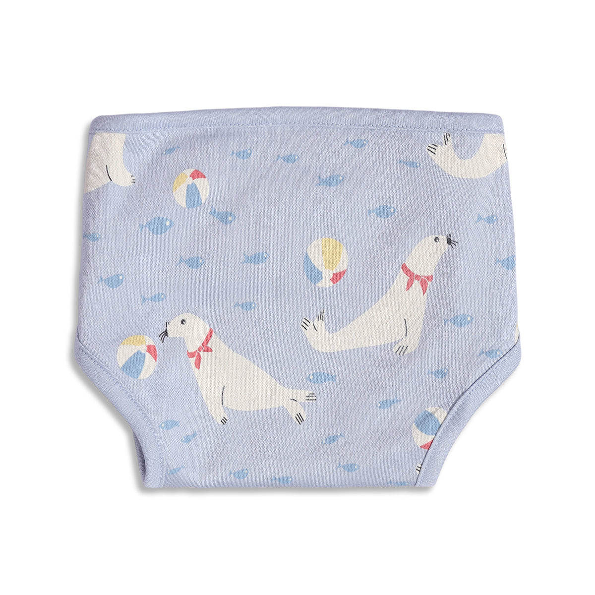 Baby Unisex Starfish Print, Seal Print And Solid Training Pants Pack Of 3, Blue And Yellow
