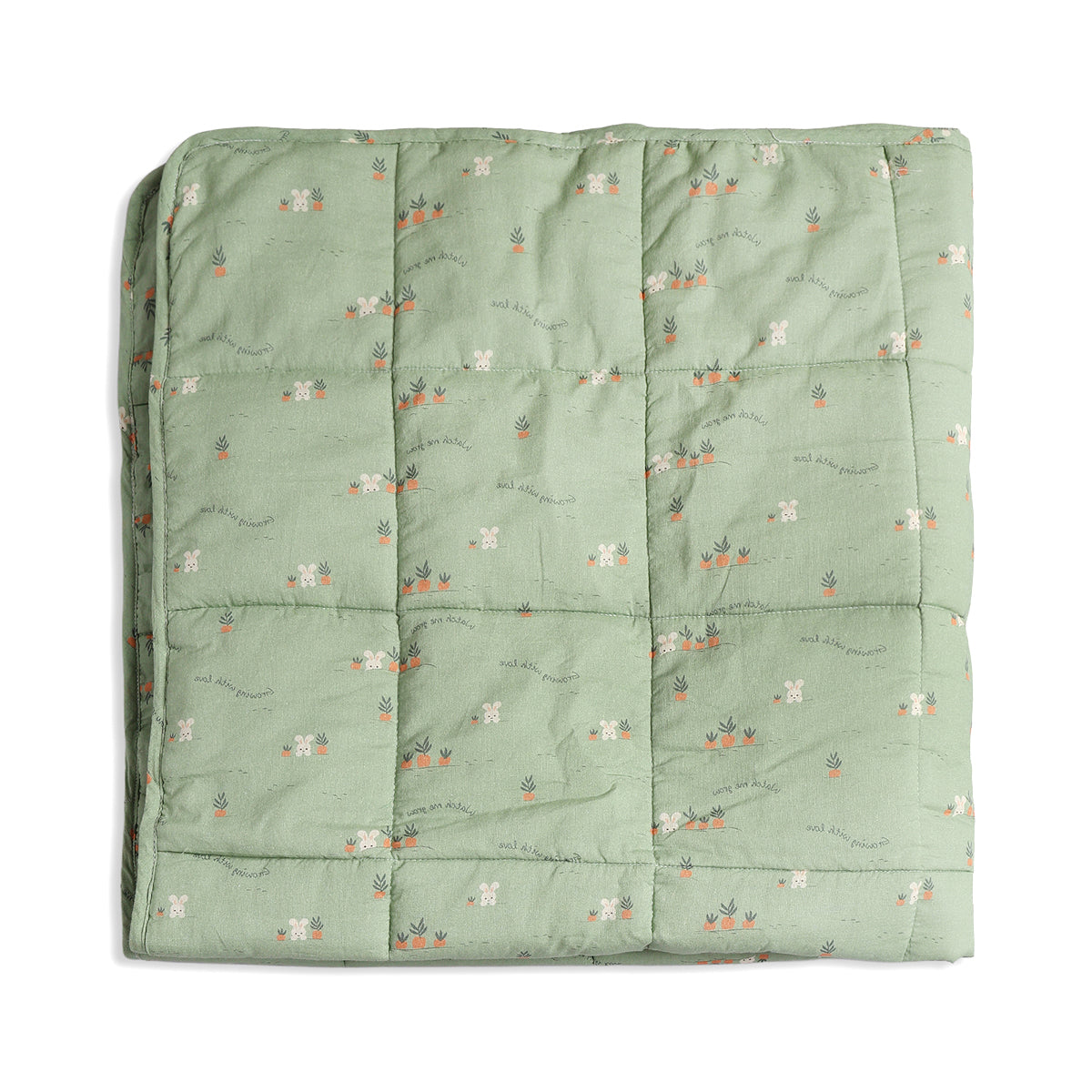 Baby Quilted Blanket With Bunny And Carrot Print In Green