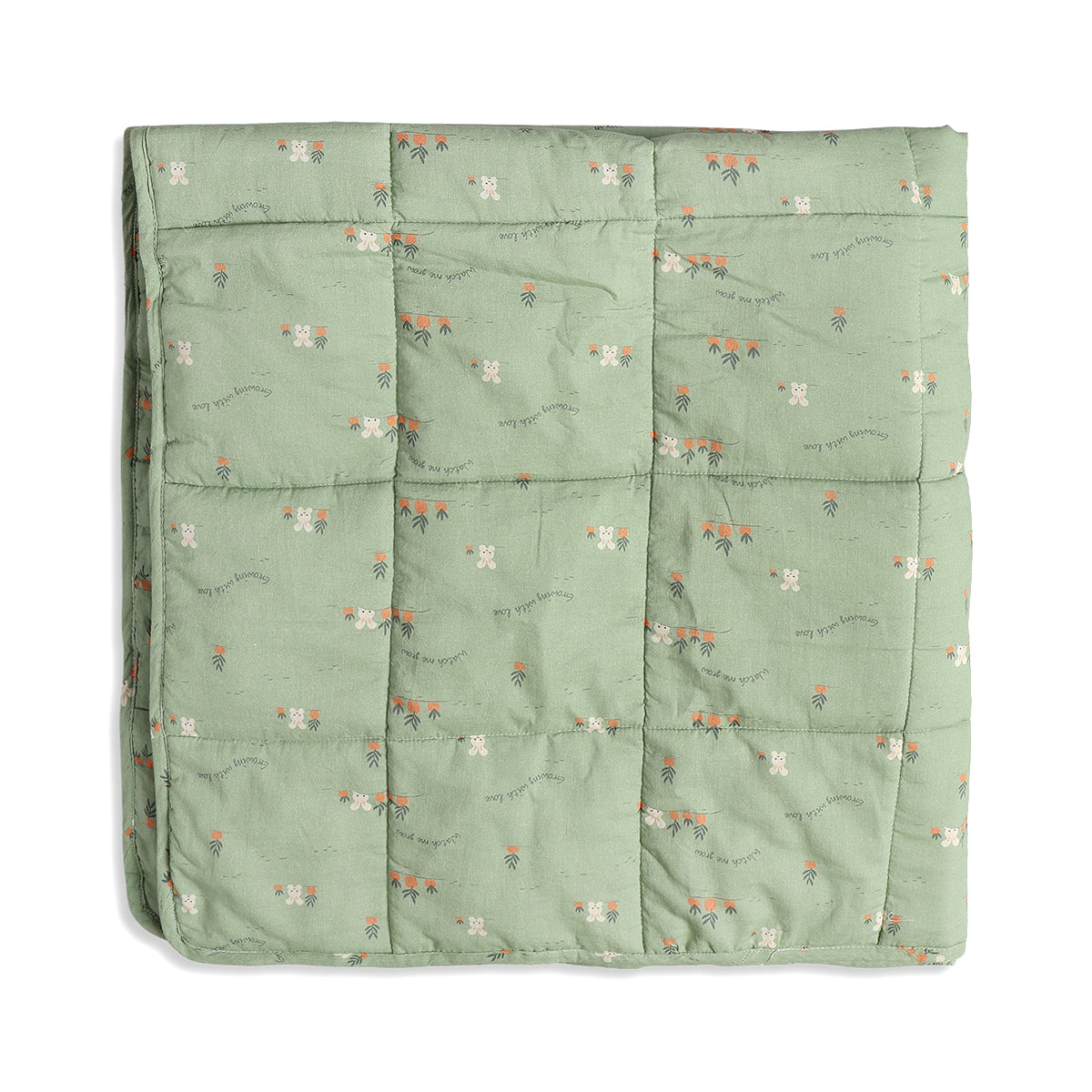 Baby Quilted Blanket With Bunny And Carrot Print In Green