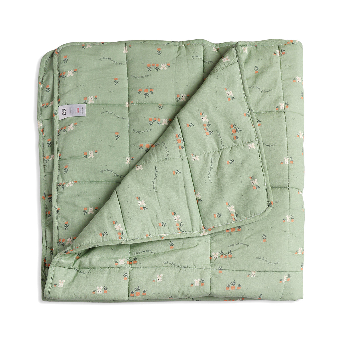 Baby Quilted Blanket With Bunny And Carrot Print In Green