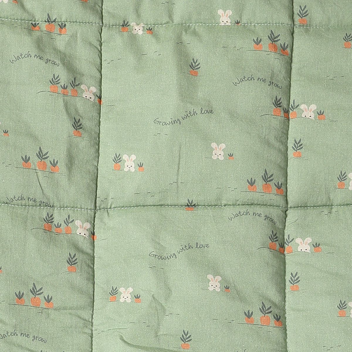 Baby Quilted Blanket With Bunny And Carrot Print In Green
