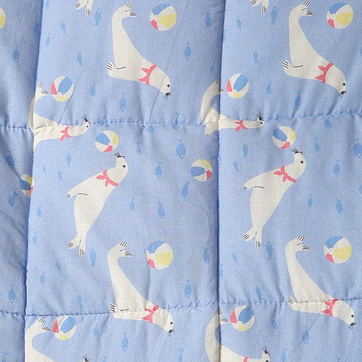 Baby Quilted Blanket With Seal And Ball Print In Blue