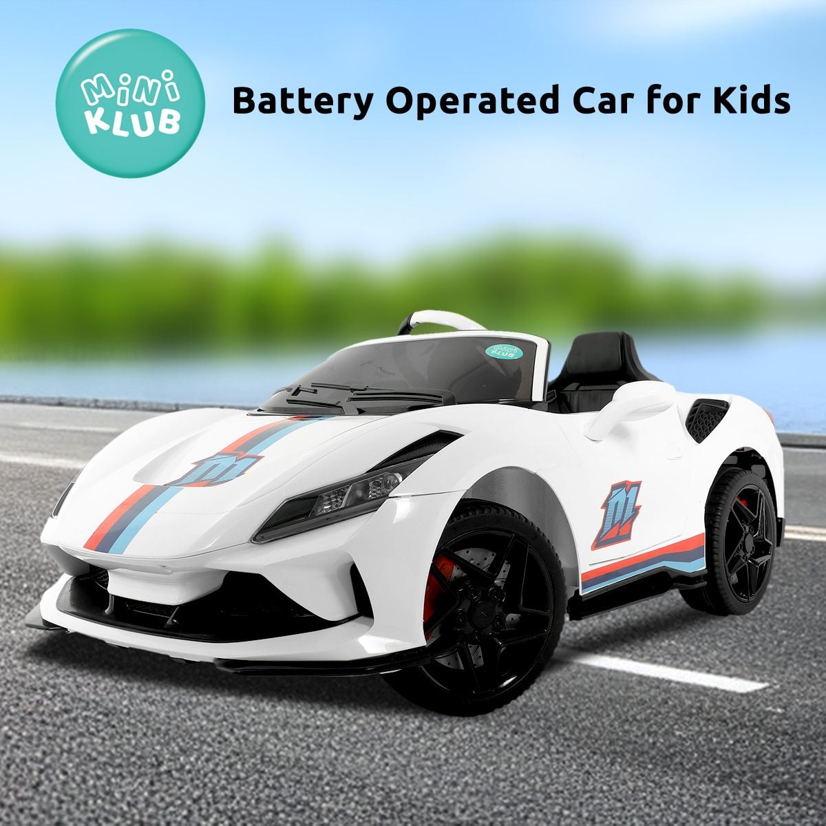 Kids White Plastic Battery Operated Ride-On Sports Car for Indoor and Outdoor Play
