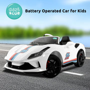 Kids White Plastic Battery Operated Ride-On Sports Car for Indoor and Outdoor Play