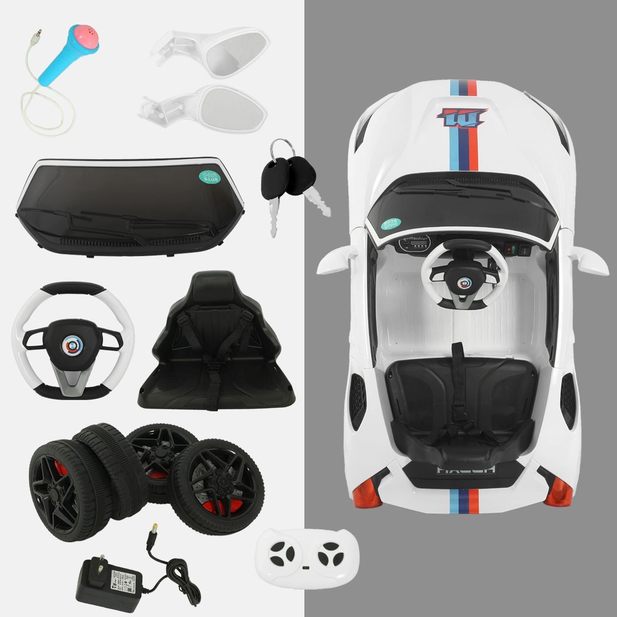 Kids White Plastic Battery Operated Ride-On Sports Car for Indoor and Outdoor Play