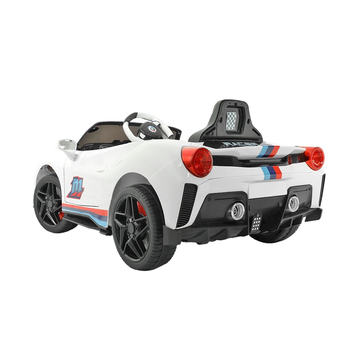 Kids White Plastic Battery Operated Ride-On Sports Car for Indoor and Outdoor Play