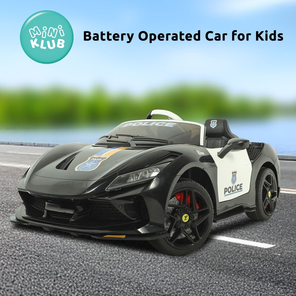 Kids Black Plastic Police Design Battery Operated Ride-On Sports Car for Indoor and Outdoor Play