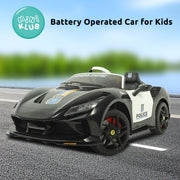 Kids Black Plastic Police Design Battery Operated Ride-On Sports Car for Indoor and Outdoor Play