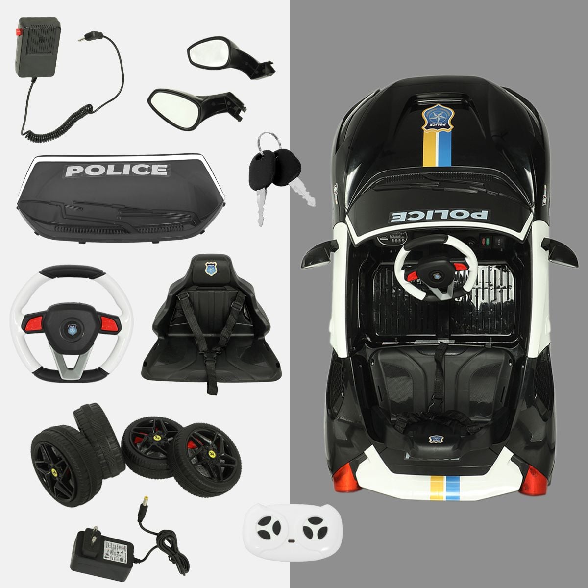 Kids Black Plastic Police Design Battery Operated Ride-On Sports Car for Indoor and Outdoor Play