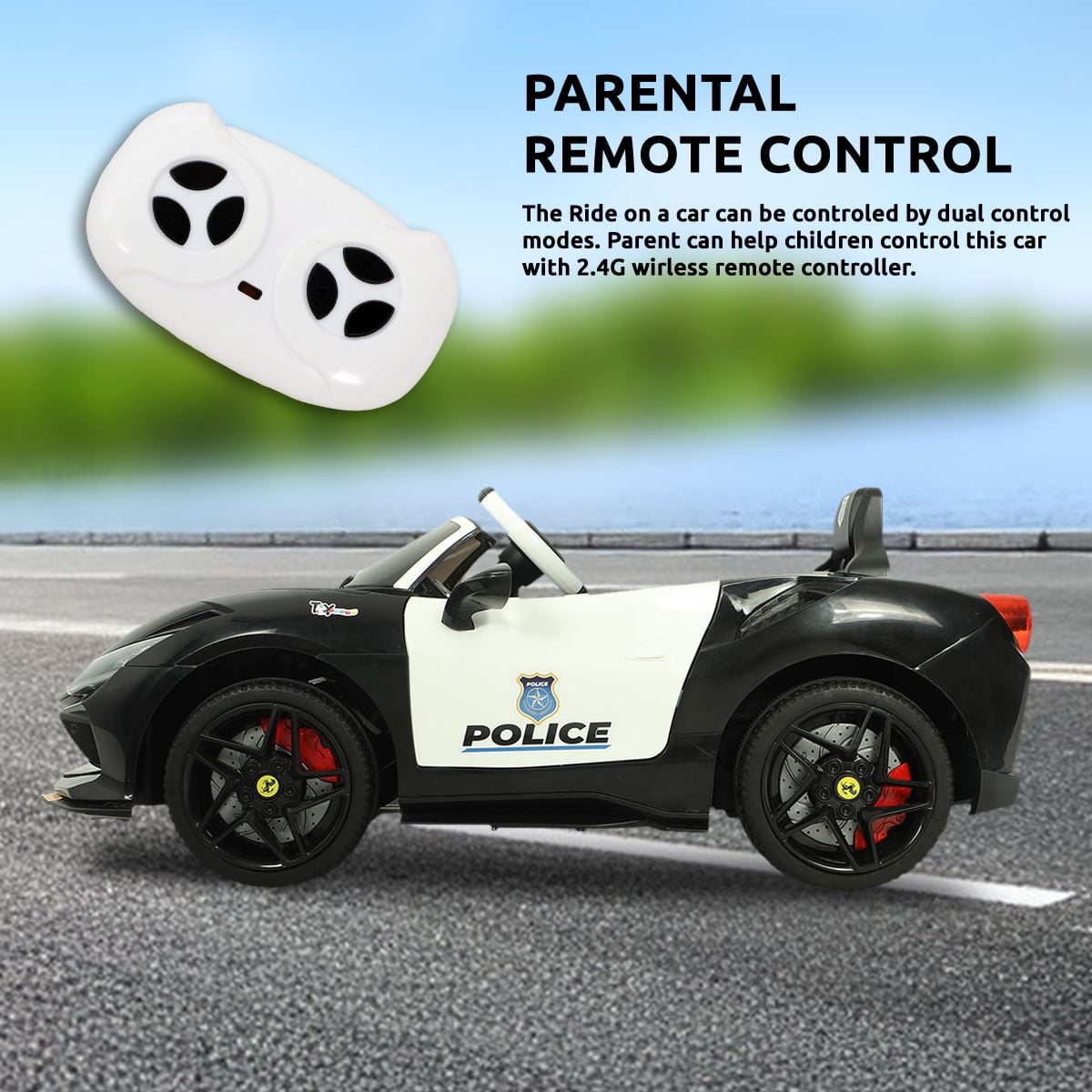 Kids Black Plastic Police Design Battery Operated Ride-On Sports Car for Indoor and Outdoor Play