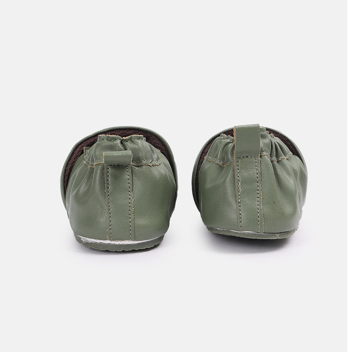 Baby Soft Sole Booties with Elasticated Ankle, Olive Green