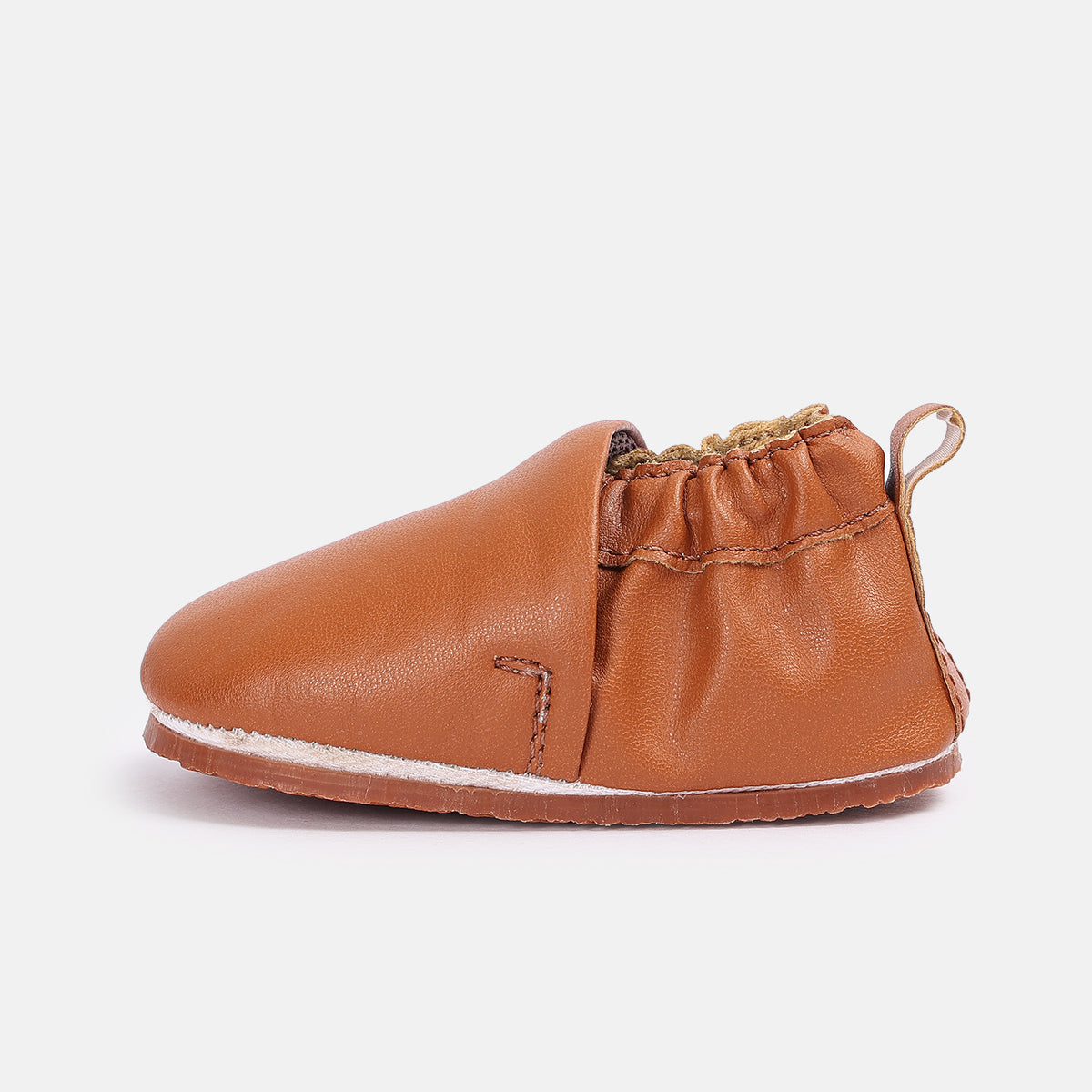 Baby Soft Sole Booties with Elasticated Ankle, Tan Brown