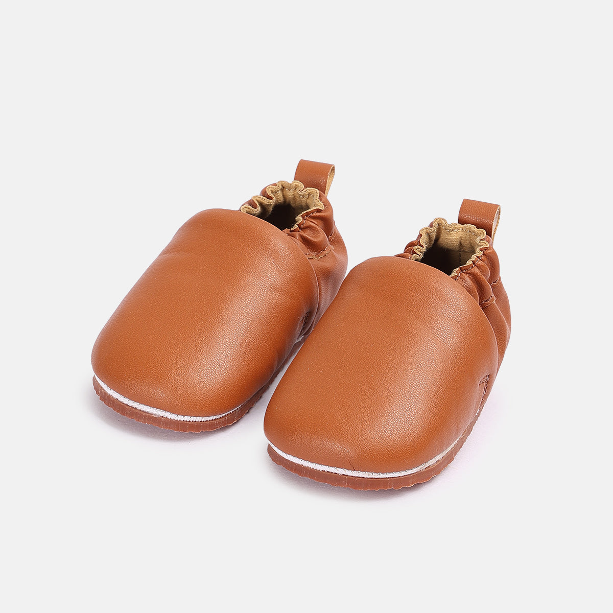 Baby Soft Sole Booties with Elasticated Ankle, Tan Brown