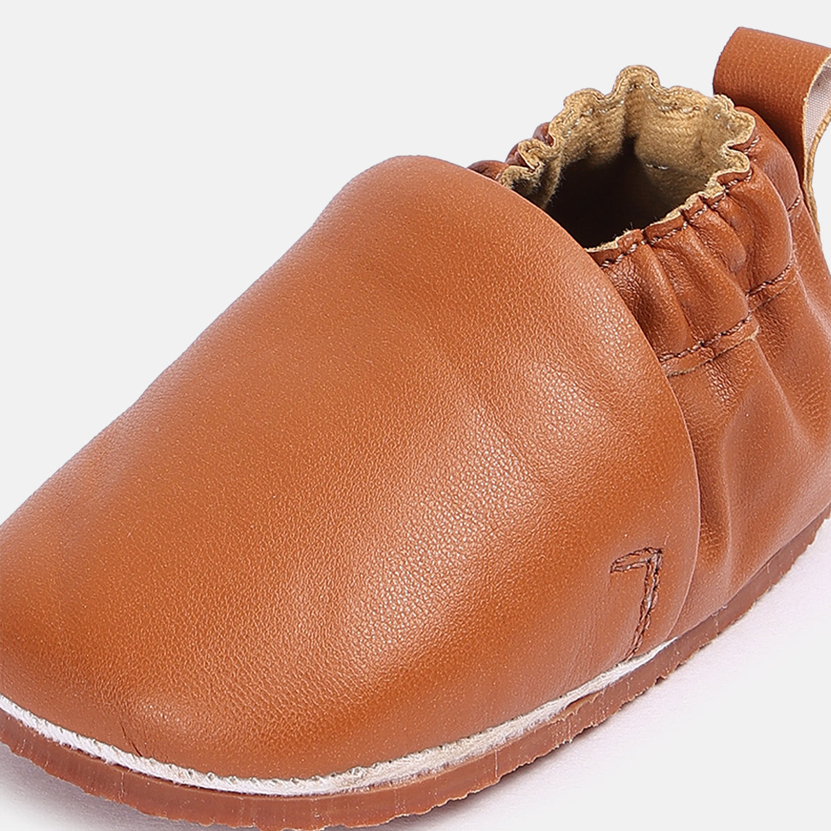 Baby Soft Sole Booties with Elasticated Ankle, Tan Brown
