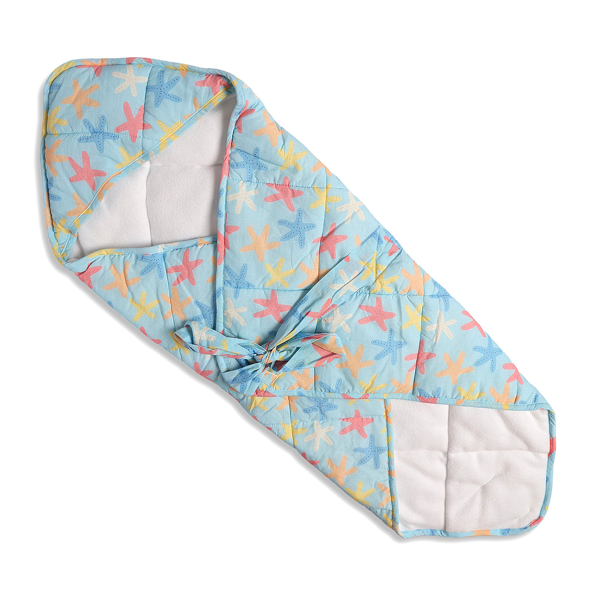 Baby Quilted Wrapper Blanket With Starfish Print In Blue