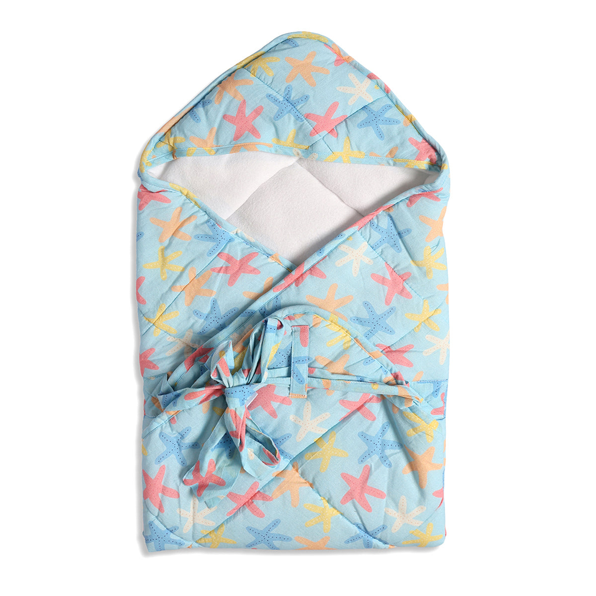 Baby Quilted Wrapper Blanket With Starfish Print In Blue
