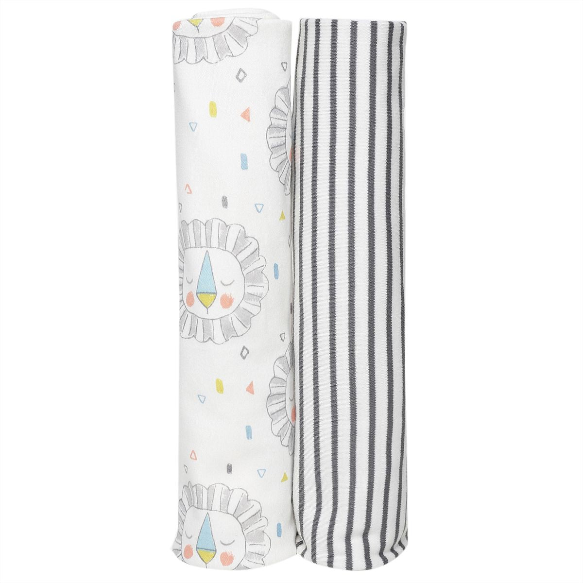 Boys White and Grey Lion Print Pack of 2 Swaddle Blankets