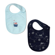 Baby Boys Boat Print And Nautical Print Bibs Pack Of 2, Light Blue And Navy Blue
