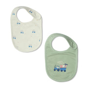 Baby Boys Tractor Print And Farm Print Bibs Pack Of 2, Cream And Green