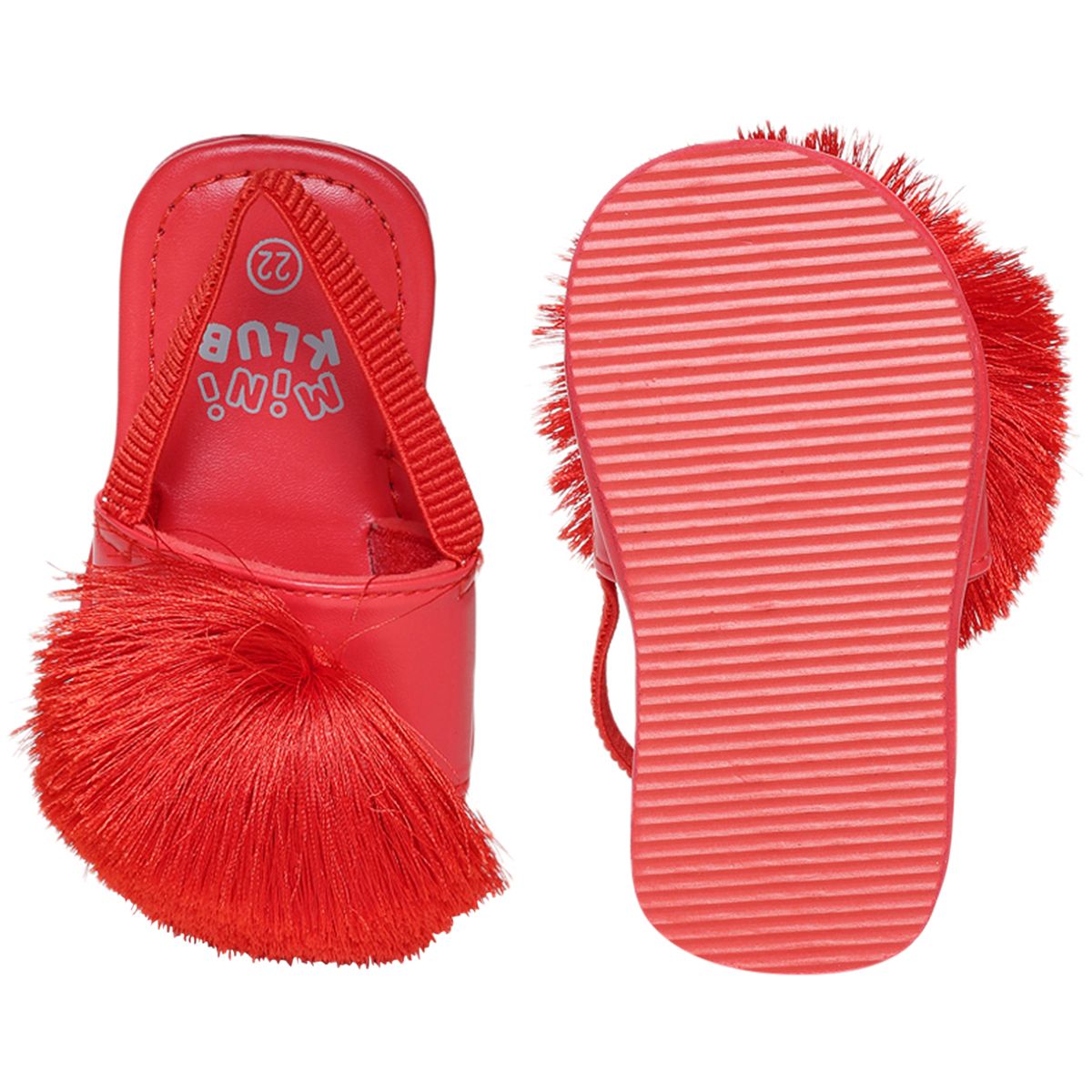 Baby Girls Red Synthetic Sandals Pack of 1 Fringe Detail Party Wear