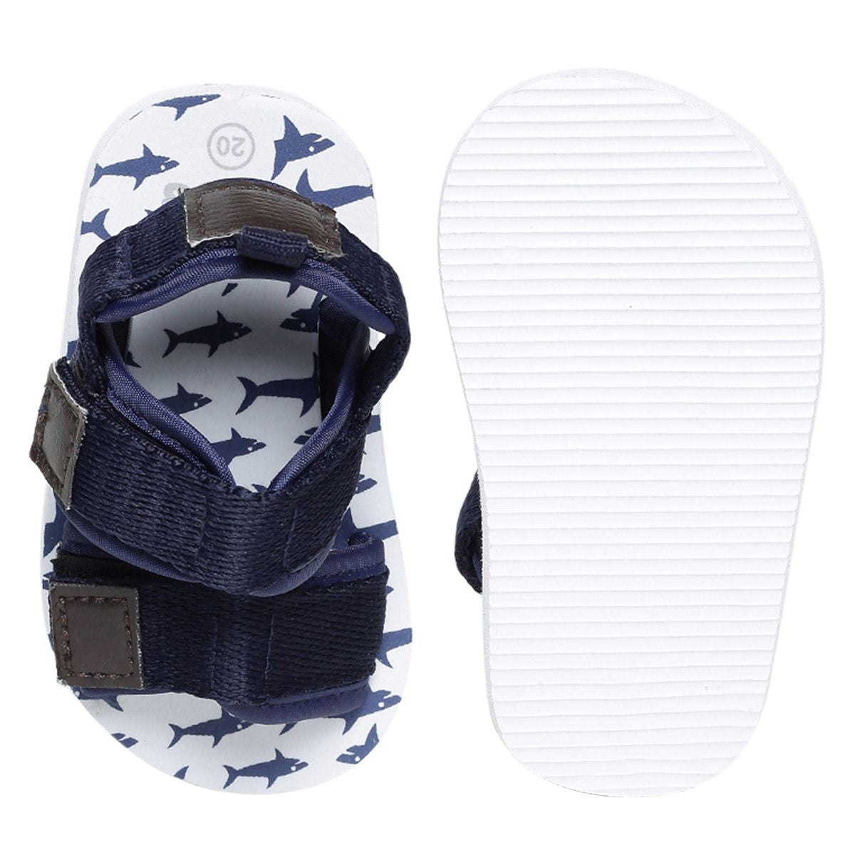 Baby Boys Navy Blue Textile Sandals Pack of 1 Shark Printed Casual Wear