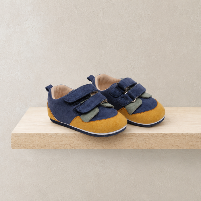 Baby Boys Navy Blue And Mustard Colour Block Casual Shoes With Velcro Closure Pack Of 1 Pair