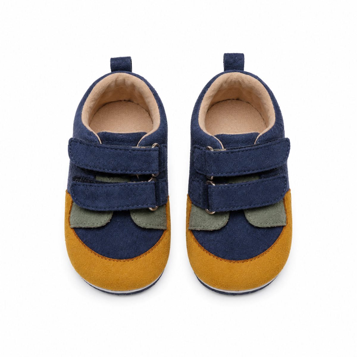 Baby Boys Navy Blue And Mustard Colour Block Casual Shoes With Velcro Closure Pack Of 1 Pair