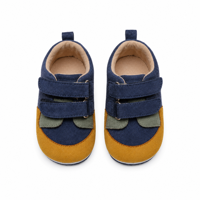 Baby Boys Navy Blue And Mustard Colour Block Casual Shoes With Velcro Closure Pack Of 1 Pair