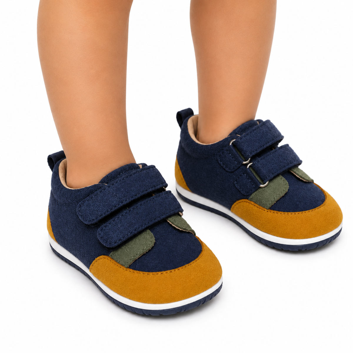 Baby Boys Navy Blue And Mustard Colour Block Casual Shoes With Velcro Closure Pack Of 1 Pair