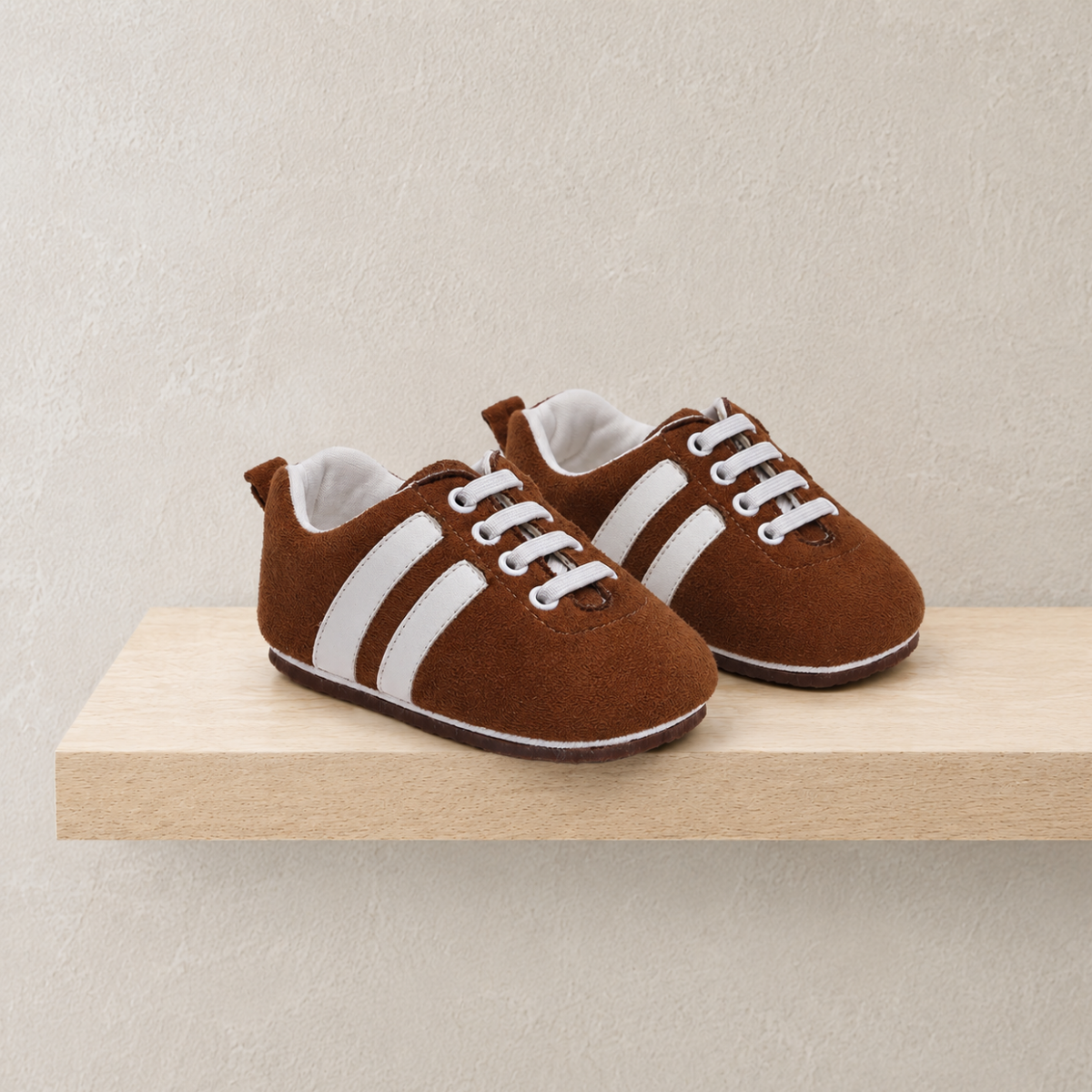 Baby Boys Brown And White Textured Casual Shoes With Elastic Lace-Up Closure Pack Of 1 Pair