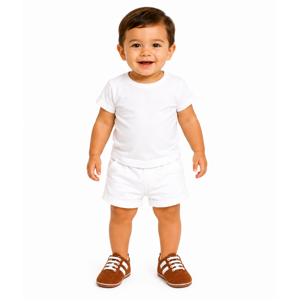 Baby Boys Brown And White Textured Casual Shoes With Elastic Lace-Up Closure Pack Of 1 Pair