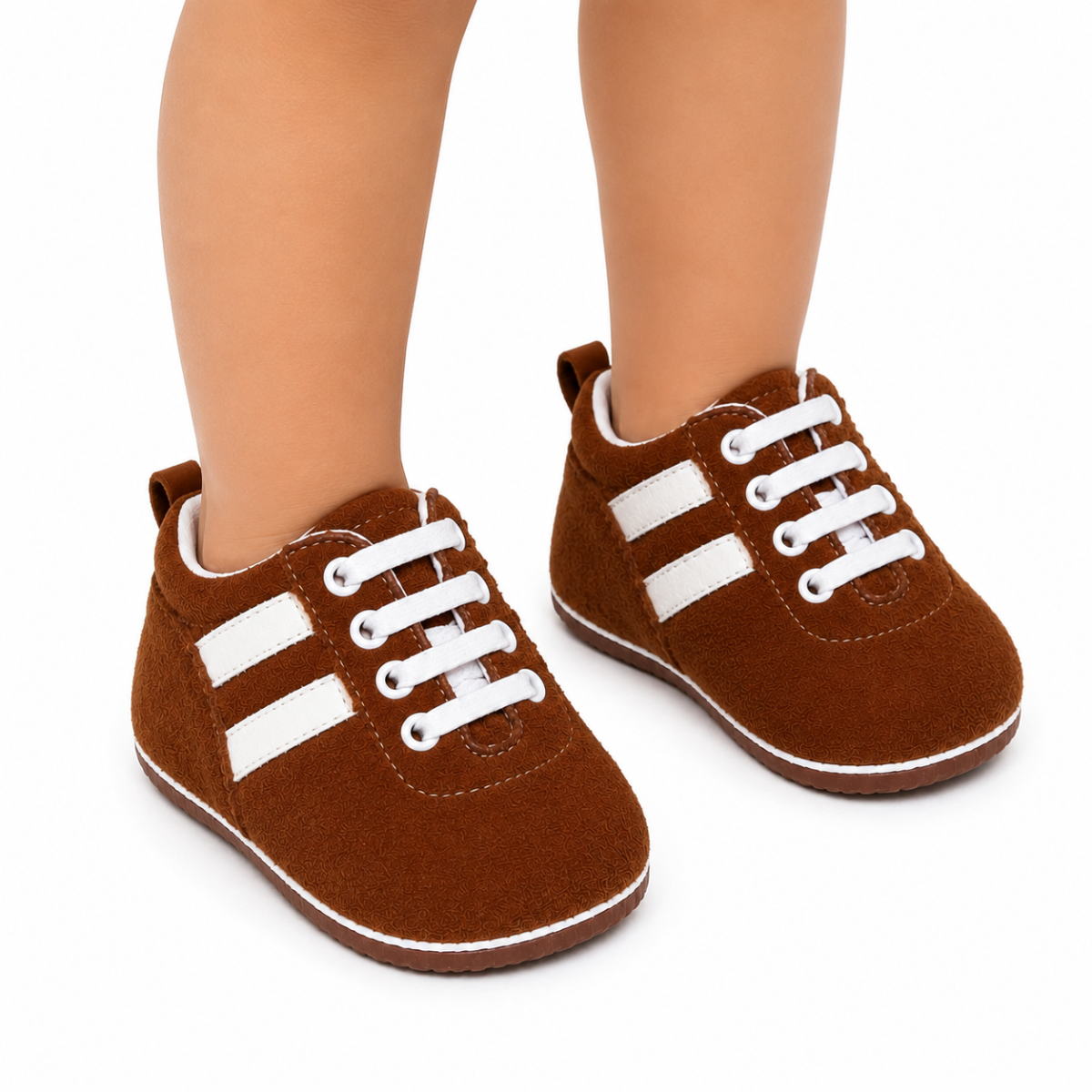 Baby Boys Brown And White Textured Casual Shoes With Elastic Lace-Up Closure Pack Of 1 Pair