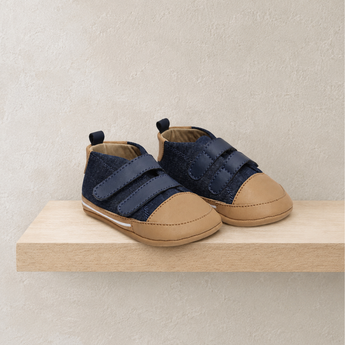 Baby Boys Navy Blue And Tan Colour Block Casual Shoes With Dual Velcro Closure Pack Of 1 Pair
