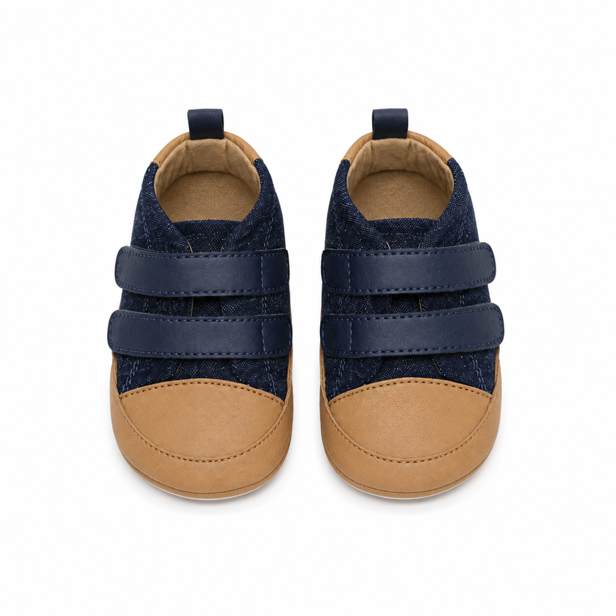 Baby Boys Navy Blue And Tan Colour Block Casual Shoes With Dual Velcro Closure Pack Of 1 Pair