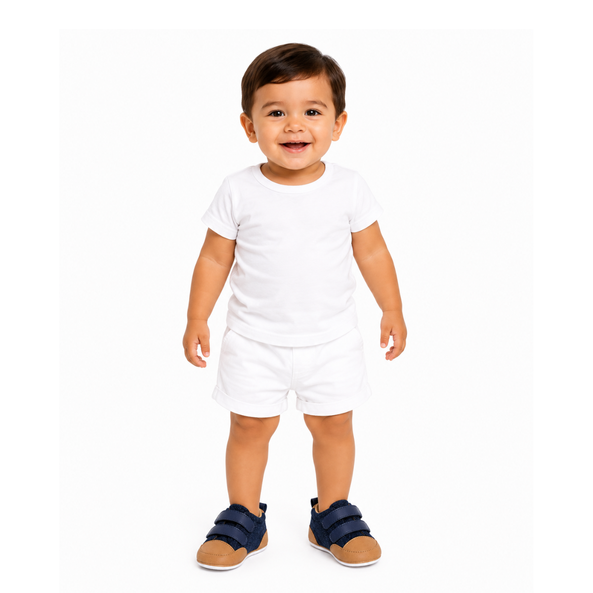 Baby Boys Navy Blue And Tan Colour Block Casual Shoes With Dual Velcro Closure Pack Of 1 Pair