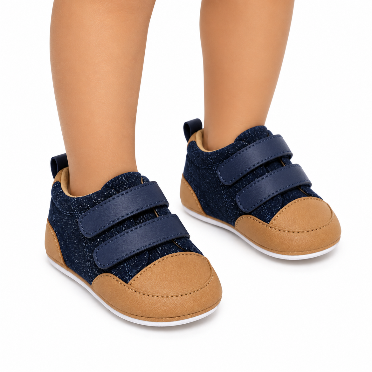 Baby Boys Navy Blue And Tan Colour Block Casual Shoes With Dual Velcro Closure Pack Of 1 Pair