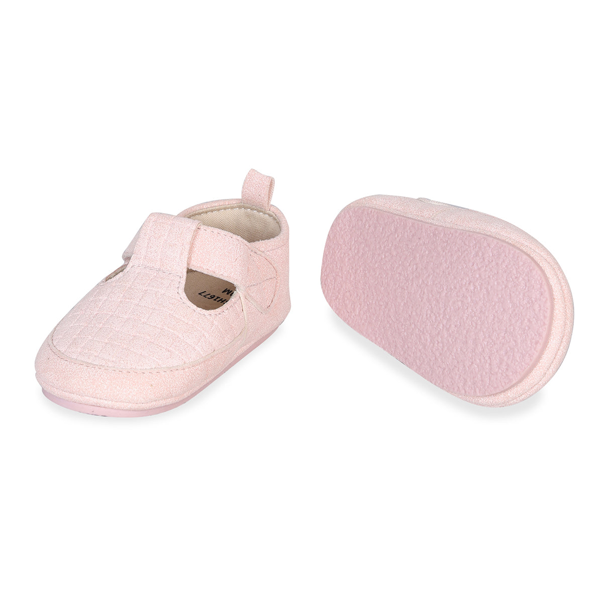Baby Girls Textured T-Strap Booties, Pink