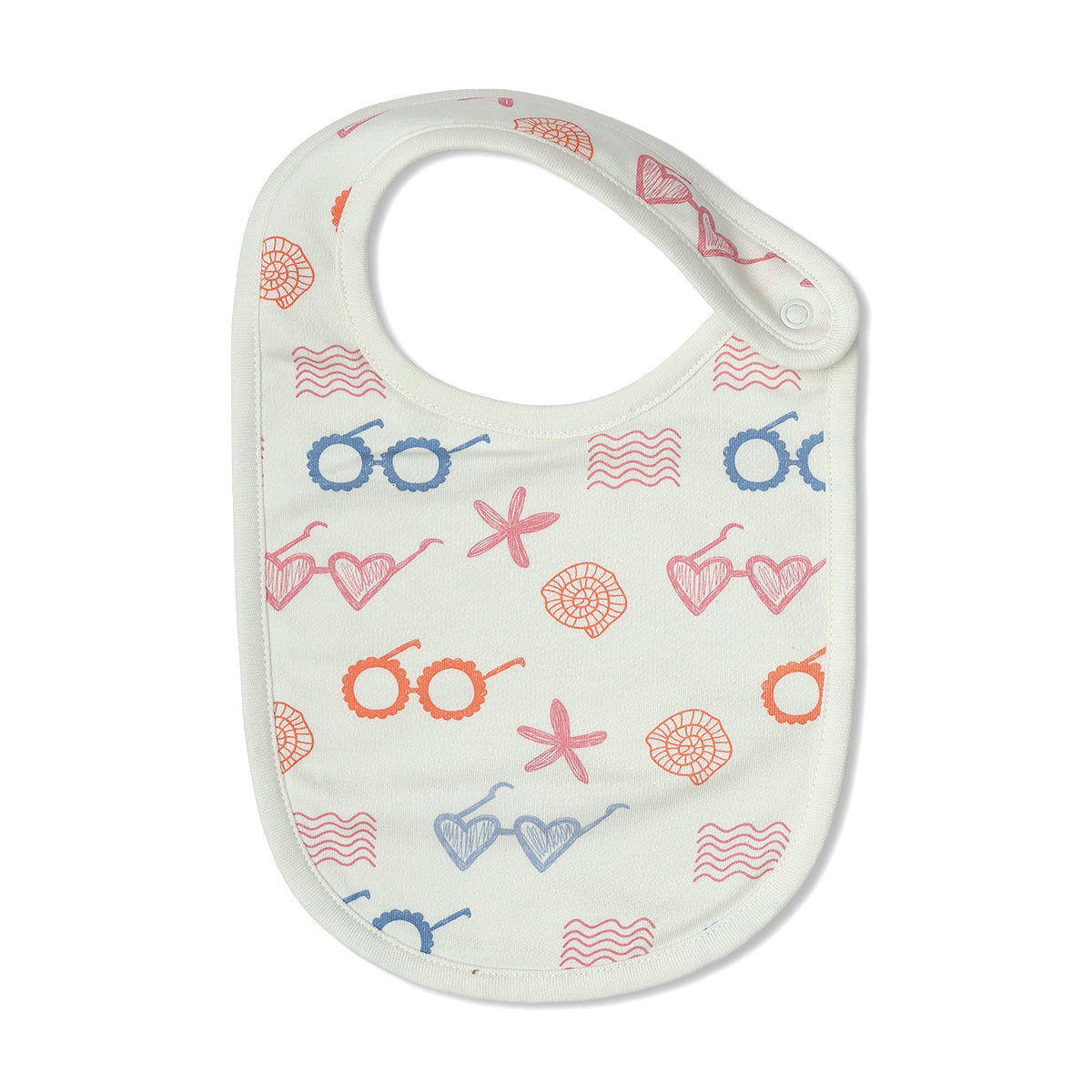 Baby Unisex Sea Print And Beach Print Bib Pack Of 2, Pink And Off White