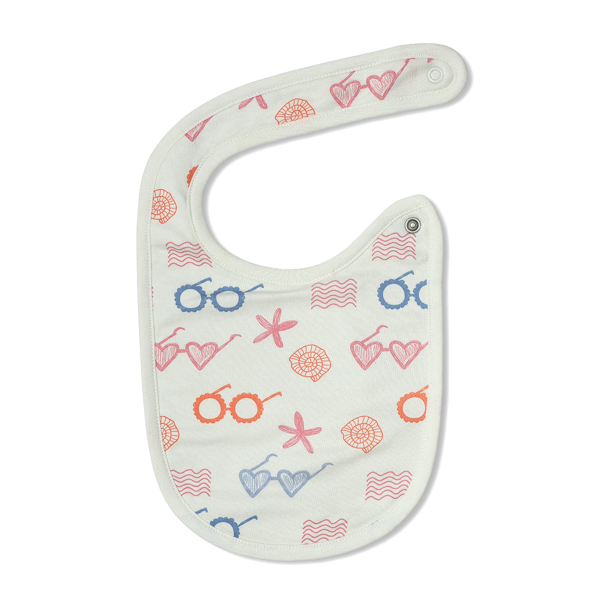 Baby Unisex Sea Print And Beach Print Bib Pack Of 2, Pink And Off White