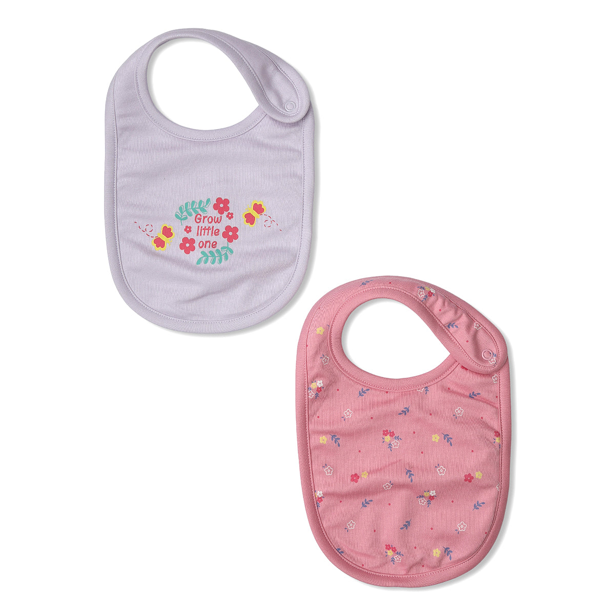 Baby Unisex Floral Print And Placement Print Bib Pack Of 2, Pink And Lavender